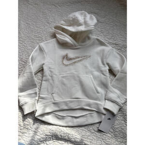 Nike Girl's Size 6X‎ Off White Hoodie Sweatshirt with Swoosh #655